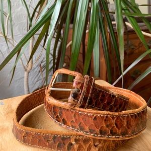Vintage brown leather snake skin belt